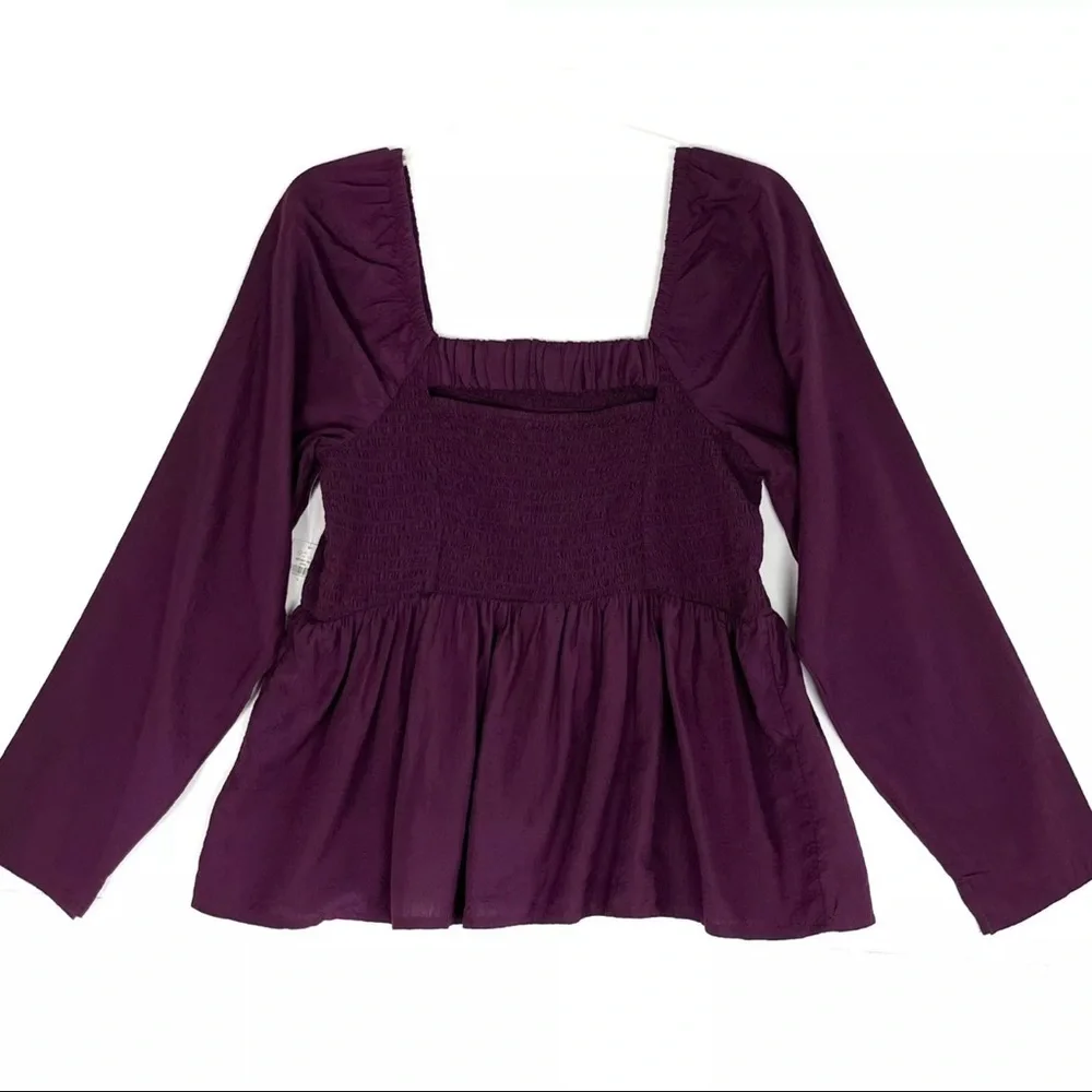Old Navy Womens Seersucker Smocked Babydoll Blouse Peplum Peasant Large Purple - Picture 6 of 14
